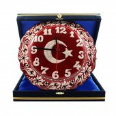 Dizayn Türk Bayrağı Desenli Çini Saat  25 cm Kırmızı - 4