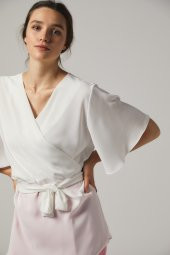 BAYAN BLUZ KRUVAZE KREP KUMAŞ SORALLİNE''4197 KREM - 1