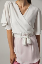 BAYAN BLUZ KRUVAZE KREP KUMAŞ SORALLİNE''4197 KREM - 3