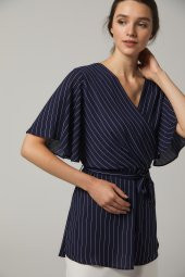 BAYAN KRUVAZE BLUZ BAĞLAMALI''SORALLİNE''4197 LACİVERT ÇİZGİLİ - 1