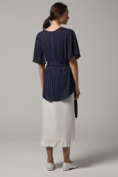 BAYAN KRUVAZE BLUZ BAĞLAMALI''SORALLİNE''4197 LACİVERT ÇİZGİLİ - 4