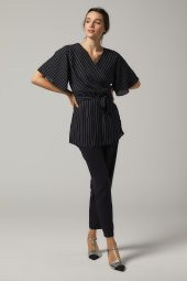 BAYAN KRUVAZE BLUZ ''SORALLİNE''4197 SİYAH ÇİZGİLİ - 1