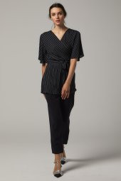 BAYAN KRUVAZE BLUZ ''SORALLİNE''4197 SİYAH ÇİZGİLİ - 5