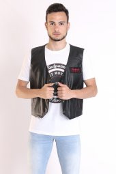 Redpoint Suni Deri Biker Yelek Nakışlı - 2