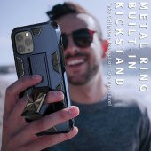 iPhone 11 Pro Kılıf Metal Standlı Manyetikli Ultra Koruma Zırh - 11