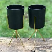 MUMLUK KAKTÜSLÜK  3 AYAKLI METAL SİYAH - 1