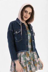 HerTon Kısa Denim Ceket Çıkartılabilir Kapşonlu 18-66-044 - 1