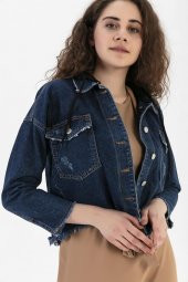 HerTon Kısa Denim Ceket Çıkartılabilir Kapşonlu 18-66-044 - 4