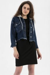 HerTon Kısa Denim Ceket Çıkartılabilir Kapşonlu 18-66-044 - 11