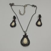 Lületaşı Kolye Küpe Üçlü Set Lale Figürlü - 2