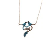 Mavi Zirkon Taşlı Altın Renk Kuş ve Kalp Figürlü Bayan Kolye thumbnail 2