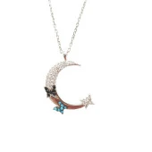 Yarım Ay İçinde Kelebekli Gümüş Renk Bayan Gümüş Kolye thumbnail 4