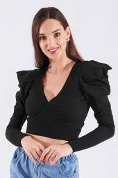 Siyah Karpuz Kol Detaylı Bluz - 1