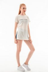 Ekru Yazı Baskılı Kadın Tunik T-Shirt - 2