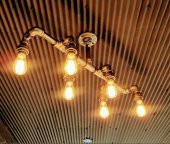 Demir boru Sarı Ampulden, Endüstriyel Malzeme Rustik Avize thumbnail 3