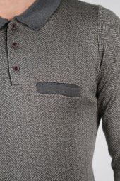 Çizgi Triko Erkek Triko Kazak Polo Yaka Kışlık Battal Boy Cep Detaylı Kol ve Bel Lastikli 6XL - 7XL - 8XL - 4