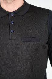 Çizgi Triko Erkek Polo Yaka Triko Kazak Cep Detaylı Desenli Kol Ve Bel Lastikli Dokuma Çelik Örgü - 4