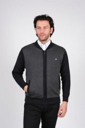 Çizgi Triko Erkek Hakim Yaka Astarlı Triko Mont Fermuarlı Desenli Kol Ve Bel Lastikli Çelik Örgü - 1