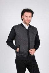 Çizgi Triko Erkek Hakim Yaka Astarlı Triko Mont Fermuarlı Desenli Kol Ve Bel Lastikli Çelik Örgü - 3