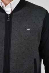 Çizgi Triko Erkek Hakim Yaka Astarlı Triko Mont Fermuarlı Desenli Kol Ve Bel Lastikli Çelik Örgü - 4