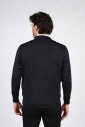 Çizgi Triko Erkek Hakim Yaka Astarlı Triko Mont Fermuarlı Desenli Kol Ve Bel Lastikli Çelik Örgü - 5