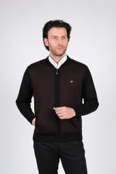 Çizgi Triko Erkek Hakim Yaka Astarlı Triko Mont Fermuarlı Desenli Kol Ve Bel Lastikli Çelik Örgü - 7