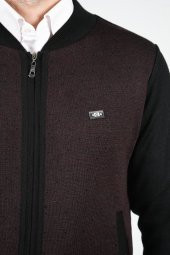 Çizgi Triko Erkek Hakim Yaka Astarlı Triko Mont Fermuarlı Desenli Kol Ve Bel Lastikli Çelik Örgü - 9