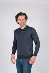Çizgi Triko Erkek Triko Kazak Polo Yaka Kışlık Battal Boy Cep Detaylı Kol ve Bel Lastikli 6XL - 7XL - 8XL - 3