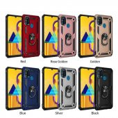 Samsung Galaxy M21 Kılıf Yüzüklü Standlı Zırh Tank Vega Silikon - 1