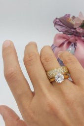 Altın Kaplama Zirkon Tam Tur ve Tek Taş Yüzük thumbnail 1