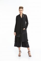 Uzun Kol File Detaylı Rahat Kesim Gömlek Elbise Siyah 20Y37013-99 - 1