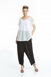 Kısa Kol Sifon Omuz Detaylı Rahat Kesim Bluz Ekru 20Y37028-16 - 1