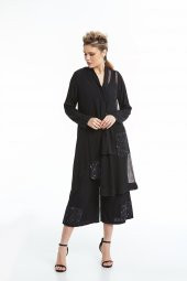 Uzun Kol File Detaylı Rahat Kesim Gömlek Elbise Siyah 20Y37013-99 - 5