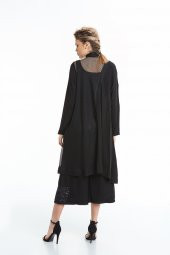 Uzun Kol File Detaylı Rahat Kesim Gömlek Elbise Siyah 20Y37013-99 - 2