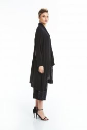 Uzun Kol File Detaylı Rahat Kesim Gömlek Elbise Siyah 20Y37013-99 - 3