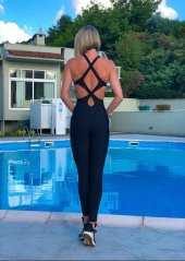 Yoga Pilates Fitness Spor Tulumu Siyah - 1
