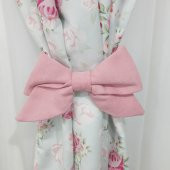 Vintage Stil  Çiçekli Pembe Kurdeleli Fon Perdeler - 3