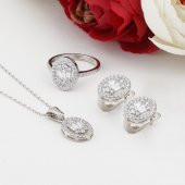 Oval Baget Zirkon Taşlı Gümüş Bayan Set thumbnail 1