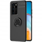 Teleplus Huawei P40 Kılıf Ravel Yüzüklü Standlı Silikon  + Tam Kapatan Ekran Koruyucu - 1