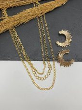3'Lü Set Zincir Kolye Hilal Küpe Seti - 1