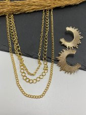 3'Lü Set Zincir Kolye Hilal Küpe Seti - 2