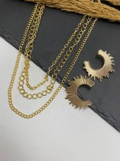 3'Lü Set Zincir Kolye Hilal Küpe Seti - 3