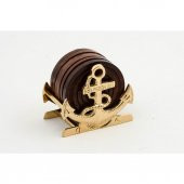 Pirinç Bardak Altlığı Çift Taraflı Çapa İşlemeli 6 Adet Dekoratif Masaüstü - 1