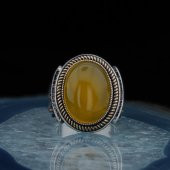 925 Ayar Gümüş Oval Sarı Akik Taşlı Erkek Yüzük thumbnail 3