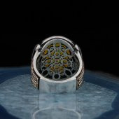 925 Ayar Gümüş Oval Sarı Akik Taşlı Erkek Yüzük thumbnail 4