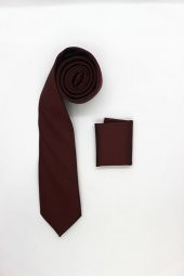BORDO ARMÜRLÜ KENDİNDEN DESENLİ MENDİLLİ KRAVAT - 1