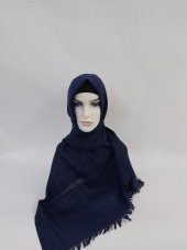 Desenli Keten Şal Lacivert B047-112 - 1