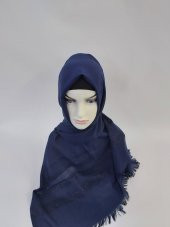 Desenli Keten Şal Lacivert B047-112 - 2