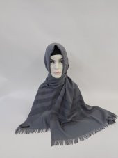 Desenli Keten Şal Koyu Gri B047-148 - 1