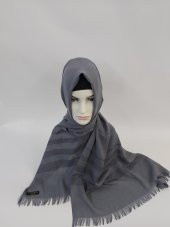 Desenli Keten Şal Koyu Gri B047-148 - 2